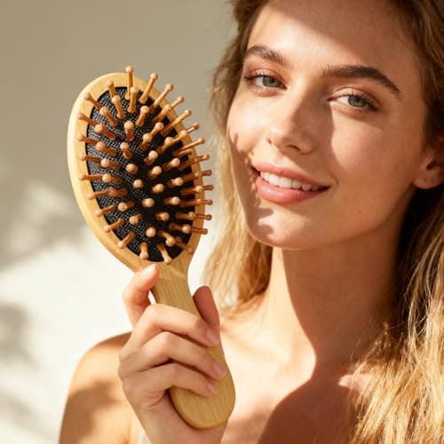 Mini Bamboo Hair Brush Set of 2, Portable Wooden Paddle Hairbrush — view 4