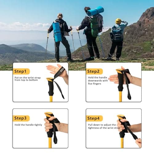 HUINING Hiking Poles | Foldable & Telescopic | Nordic Walking Poles | Trekking Poles | Ultralight Aluminium with Accessories | 110-130 cm | Yellow — view 4
