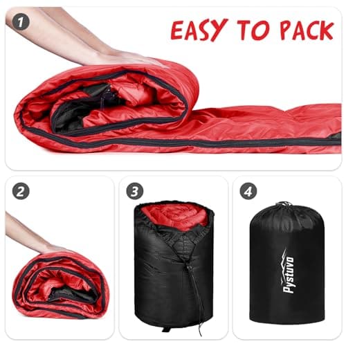 Pystuvo Sleeping Bag for Adults,4 Season Sleeping Bag,Lightweight,Waterproof Indoor & Outdoor Use,Red+Black — view 6