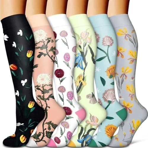 Compression Socks for Women Flying Long Haul 15-20 mmHg 6 Pack Compression Stockings Long Support Travel Flight Socks Over the Knee Length Pressure Stockings for Running Nursing Athletic — view 2