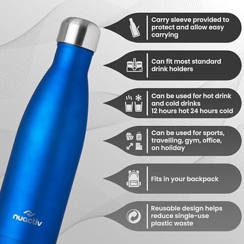 Nuactiv Stainless Steel Water Bottle 500ml Vacuum Insulated Metal Flask — view 4