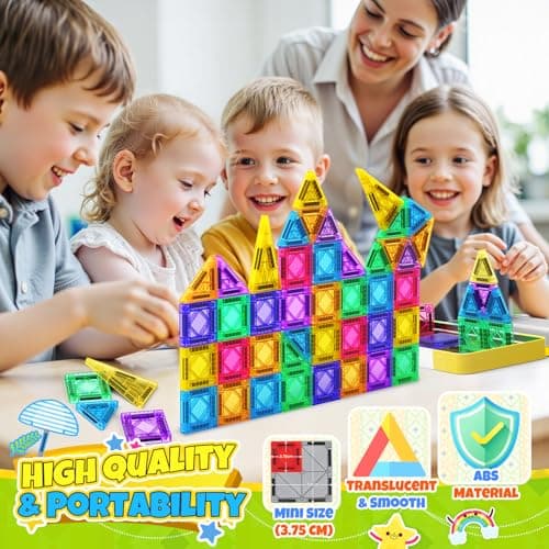 Mini Magnetic Tiles Travel Set 43 PCS – Magnetic Building Blocks with Metal Storage Box, Boys Girls Toys Age 3 4 5 6,Portable STEM Educational Toy — view 2
