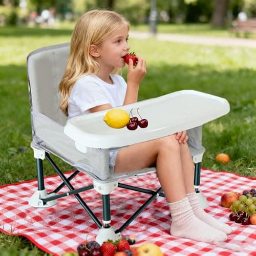 JIAMAIN High Chair, Baby High Chairs, Foldable Toddler Dining Chair with Adjustable Strap and Removable Tray, Portable Baby Feeding Seat (Grey) — view 2