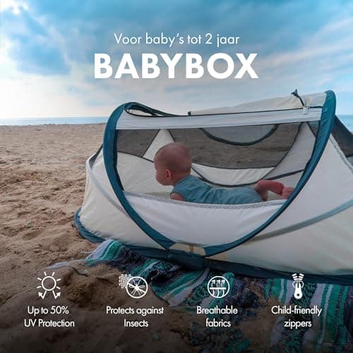 DERYAN Travel Cot BabyBox - Pop-up System - Set up in only 2 Seconds - Comfortable and Functional - Including Sleeping Mat and Carrying Bag - Cream — view 3