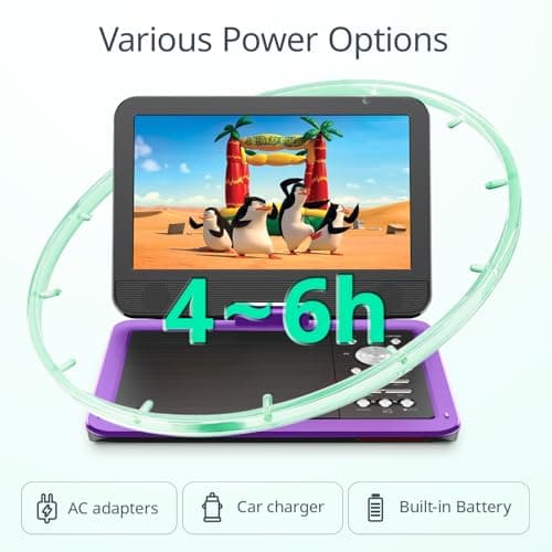 Yoton 12.5" Portable DVD Player, 10.5" Screen for Kids, 6H, Purple — view 5