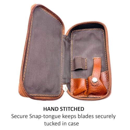Parker Safety Razor Genuine Leather Double Edge Safety Razor Zippered Travel Case With Compartment For Blades Too - From Saddle Brown — view 3