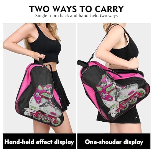 Kefiyis Roller Skate Bag - Unisex Ice Skate Bag with Adjustable Shoulder Strap - Breathable Oxford Cloth Skating Shoes Storage Bags Roller Skating Accessories Pink — view 5