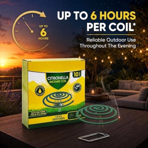 ANGIX 10 x Citronella Incense Coils with Stand - Each Coil Burns Up to 6 Hours Long Lasting Outdoor Insect & Mosquito Repellent Spirals for Garden Camping BBQ Patios & Porches — view 6
