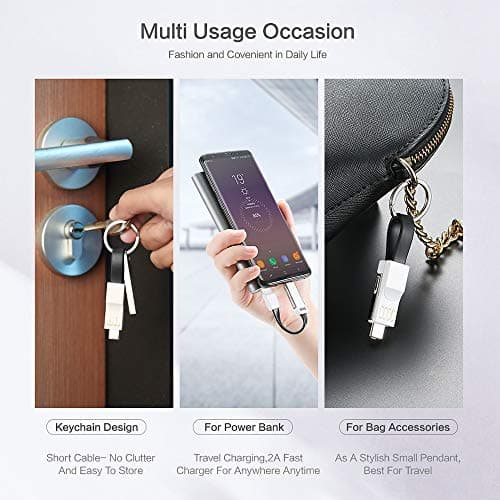 Power4 Multi Charger Cable iphone Android USB C 3 in 1 Short Charging Cable Fast Charger Portable Travel Cable Magnetic Foldable With Keychain Data Transfer Cord Lightning Keyring for All Smartphones — view 6