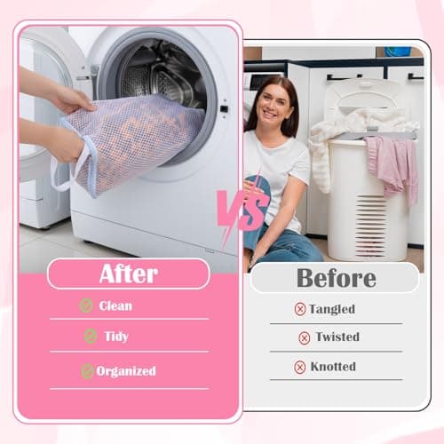 3Pcs Hanging Sock Laundry Bag with S Hooks, 3 Color Zipper Laundry Bags Mesh 11.8 x 15.7Inch Washing Bags for Washing Machine — view 5