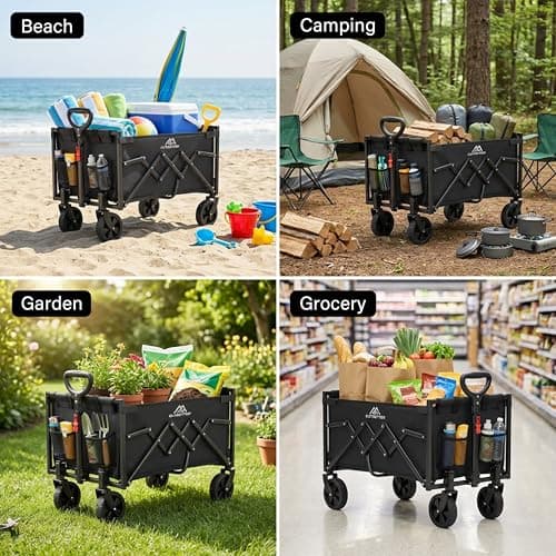 75L Festival Trolley Folding Trolley Cart on Wheels, Portal Festival Camping Wagons Cart with Adjustable Handle, Foldable Wagon for Camping, Garden, Beach, Shopping, Outdoor — view 6