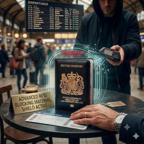 MOIRENTO RFID Blocking UK Passport Cover Wallet Holder, PU Leather, Black — view 3