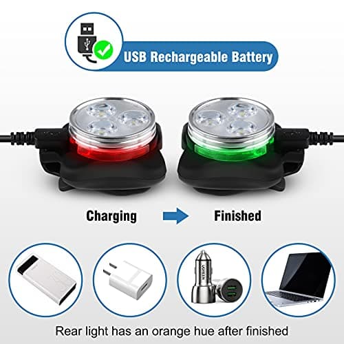 Ascher USB Rechargeable Bike Light Set, Super Bright Front Headlight and Rear LED Bicycle Light,650mah Lithium Battery,4 Light Mode Options(2 USB cables and 4 Strap Included) — view 4