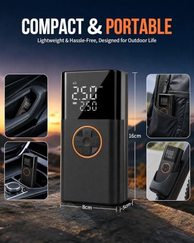 Tyre Inflator Air Compressor, Portable Cordless Car Bike Tyre Pump, 150PSI — view 3
