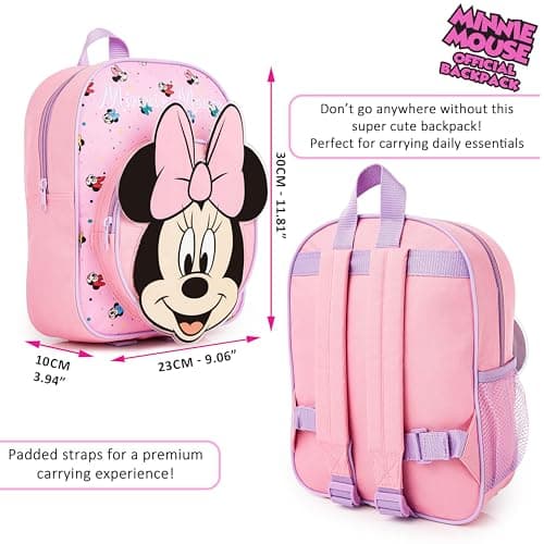 Disney Minnie Mouse Backpack Girls Rucksack for Toddlers Nursery Preschool Lightweight Daypack Travel Days Out Sleepovers (Pink Minnie 3D) — view 6