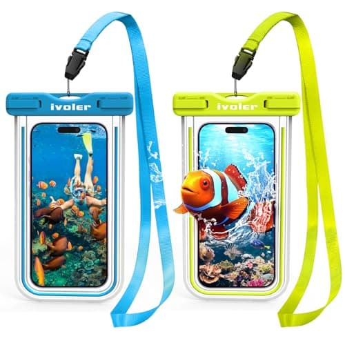 ivoler [Pack of 2 Waterproof Phone Pouches [IPX8 Certified] Case/Cover/Case for Smartphones Universal Protective Bag for iPhone, Samsung, Huawei, Up to 6.8 Inches (Blue) + Green