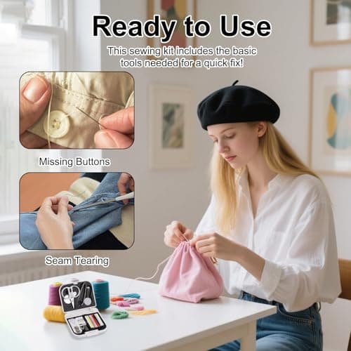 Siliget Mini Sewing Kit, Portable Sewing Supplies for Travel and Home Emergency, Small Basic Sewing Kits Accessories with Needles Threads Buttons Scissor (White) — view 3