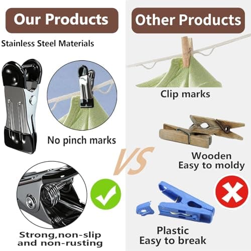 MOXYOY 20 Pcs Stainless Steel Clothes Pegs, Metal Clothe Peg Stainless Steel Peg Designed to Avoid Marks UV Resistant Metal Pegs for Clothes, Jeans, Socks, Towel, Photos (Black) — view 4