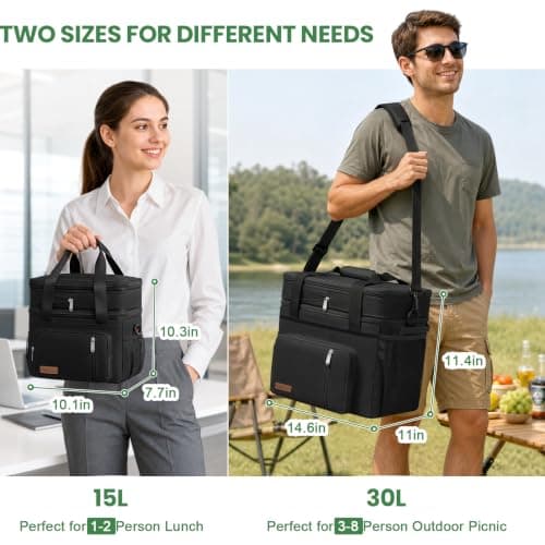 MIYCOO Lunch Bag & Lunch Box for Men Women Double Deck - Leakproof Insulated Soft Large Adult Lunch Cooler Bag for Work Picnic (Black,15L) — view 2