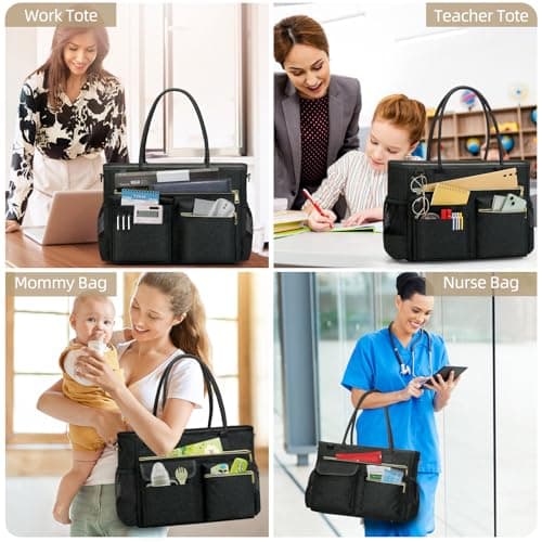RAINSMORE Laptop Tote Bags for Women 15.6 inch Teacher Bag Large Nurse Utility Bag Computer Messenger Briefcase with Insulated Pocket for Work School Office Business University Dark Grey — view 2