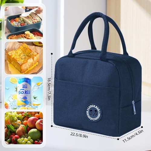 MeiLang Small Insulated Lunch Bag | Leakproof Thermal Cool Bag Reusable Lunch Tote Bag for Work School Picnic Travel Navy Blue — view 6