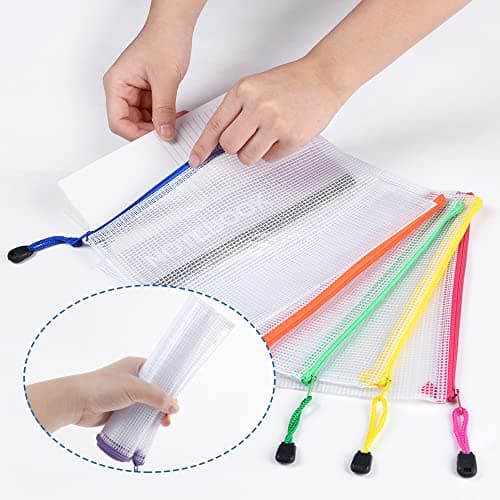 Vicloon Plastic Wallets A5, 10Pcs Zip Lock Bags Mesh Document Wallet Document Folders Plastic Pockets Zipper File Wallet for School Office Homework Storage Bags Travel — view 6
