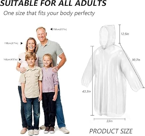 5 Pack Poncho waterproof adult with Sleeves and Drawstring Hood, Thickened Portable Adult emergency disposable Pocket size Raincoat for Festival Waterproofing, Camping, Theme Parks — view 6