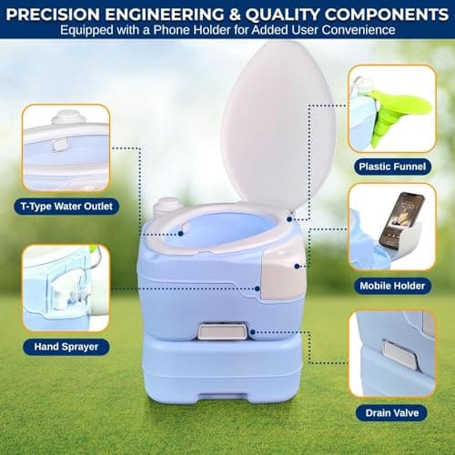 SereneLife Outdoor Camping Toilet, Portable Toilet, Comfortable Flushable for Adults, Travel, Compost, Porta Potty Loo, Detachable Waste Tank & Phone Holder, 15L — view 5