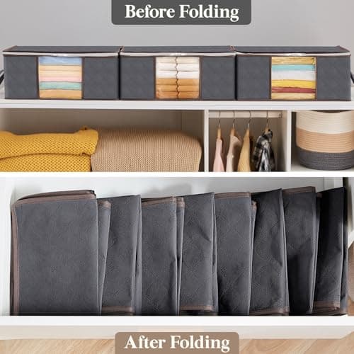 Lifewit 35L Clothes Storage Bags with Clear Window, Foldable Underbed Clothes Covers, Organisers for Clothing, Bedding, Sweaters Protection, 8 Pack, Grey — view 5
