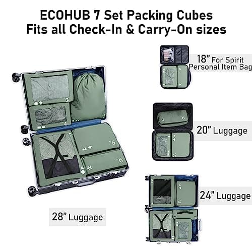 ECOHUB Packing Cubes for Suitcase 7 PCS Travel Organiser Packing Bags Recycled PET Eco Friendly Travel Accessories Shoes Bags Storage Bag Luggage Organiser Pouch(Green) — view 6