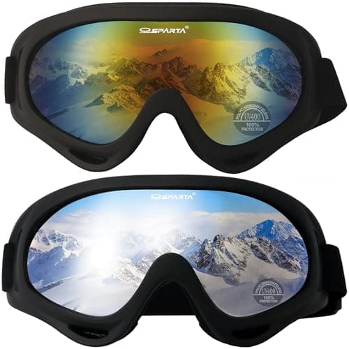 OUTDOORSPARTA 2-Pack Ski Goggles Snow Sports Goggles Snowboarding Goggles Motocycle Glasses for Men Women Youth Kids Boys Girls (7. Black Frame, Gold Lens; Black Frame, Silver Lens) — view 2