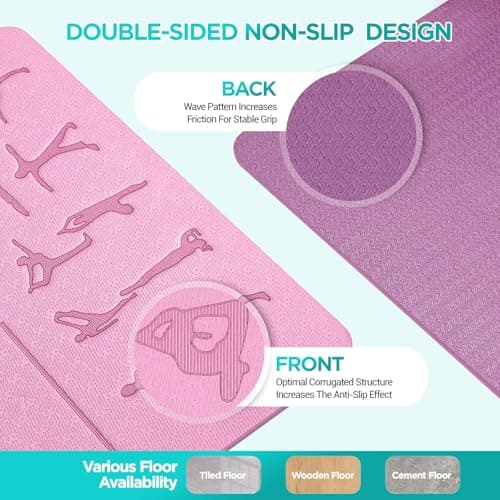 OUTDOUSE TPE Yoga Mats for Women,Pink Purple 183x61x0.6cm — view 3