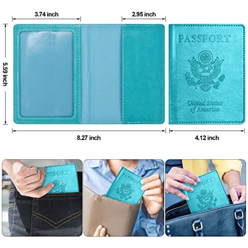Eoehro Unisex Adult Passport and Vaccine Card Holder Combo, Simplicity, Ak-turquoise, Faux Leather, Waterproof, Lightweight, Compact — view 3