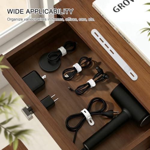 YOYUSH Silicone Cable Ties, 10 Pcs Adjustable Zip Ties with Lock Buckle, Reusable Cable Straps for Home Office Travel, Elastic Cord Organizer for Power Cords, USB Cables, Charging Cables(White) — view 4