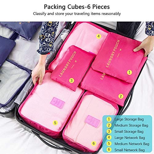 Vicloon Luggage Organizer, Travel Organizers, Suitcase Organizer Include Travel Packing Cubes and Compression Bags, Pink Red, Grande — view 3