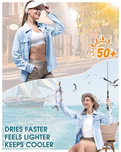 33,000ft Women's Hiking Shirts UPF50+ UV Protection Outdoor Shirt Quick Drying Casual Shirt Long Sleeve Functional Shirt Fishing Shirt for Walking Safari Travel Golf Light Blue M — view 4