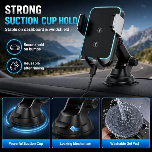 Car Phone Holder Wireless Charger, 15W Fast Charging Auto Clamping Car Charger Phone Mount Holder fit for Dash Windshield for iPhone 17 16 15 14 13 12 11 Pro Max, Galaxy S24+ and more — view 4