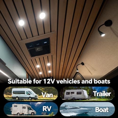 acegoo 12V LED Reading Light Campervan Boat Dimmable Reading Lamp with USB Charger Flexible Gooseneck Light for Camper Van Travel Trailer Truck Car Interior Lighting, DC 24V Hard-Wired Surface Mount — view 5