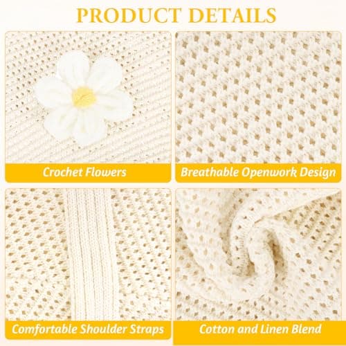 Hittriu Crochet Beach Bags for Women, Hollow Crochet Mesh Tote Bag, Coffee Hobo Beach Shoulder Bag Handbag for Seaside Holiday Travel Daily Shopping (Off White) — view 4