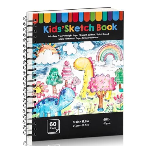 A4 Sketch Book for Kids, 160gsm Hardcover Spiral Drawing Pad, 60 Sheets