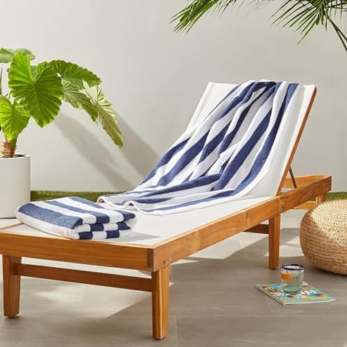 Amazon Basics Beach Towel, 100% Cotton Cabana Stripe, Pool, Gym & Spa Towels for Adults, 76 x 152 cm, Navy Blue, 2-Pack