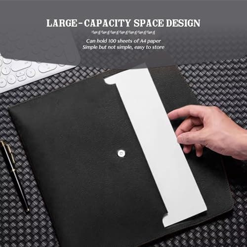 Skyzone A4 Document Folder Wallet, PU Leather Travel Document Holder Organizer, Waterproof File Folder with Snap Closure, Multifunctional File Envelope Portfolio Storage Case (Black) — view 3