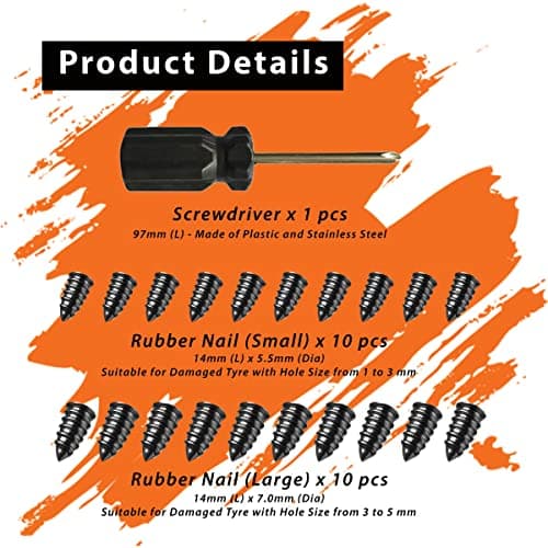 GradCap Tire Repair Rubber Screws with Storage Box for Car 20 Pcs (10S/10L) — view 3