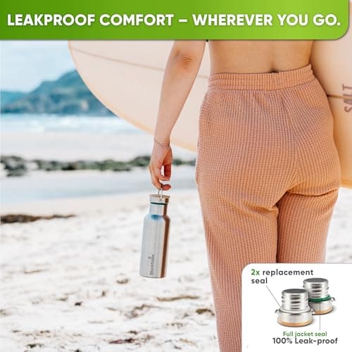Blockhütte Stainless Steel Water Bottle I 500ml I Insulated Metal Flask, BPA Free, Leakproof, Dishwasher Safe, Ideal for Gym, Travel, Home Use, Cold Drinks, Reusable, with Cleaning Brush — view 6
