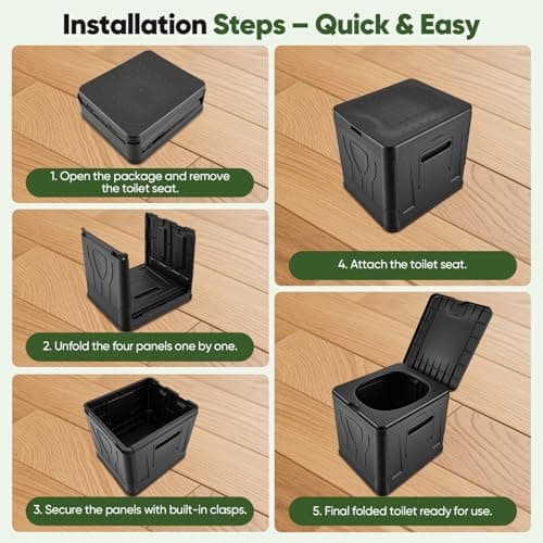 Folding Portable Camping Toilet with Paper Holder & Trash Bags, 150KG Load — view 5