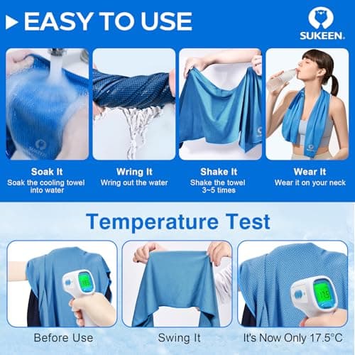 Sukeen Cooling Towel 4 Pack (40"x12"), Cooling Towels for Neck,Cool Down Towel,Soft Breathable for Golf,Sport,Running,Gym,Workout,Camping,Fitness,Workout & More Activities — view 4