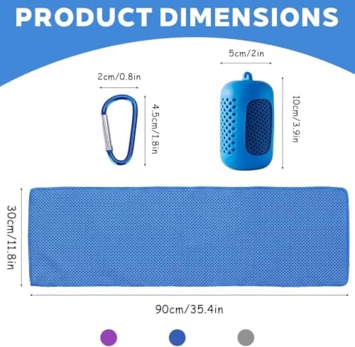 GUYAQ Set of 3 Cooling Towels, 90 * 30CM Cooling Towel, Quick-Drying Cooling Towel, Sports Towel, Microfibre Cooling Towels, Ice Towels for Fitness, Yoga, Hiking, Running, Travel (Purple, Grey, Blue) — view 2