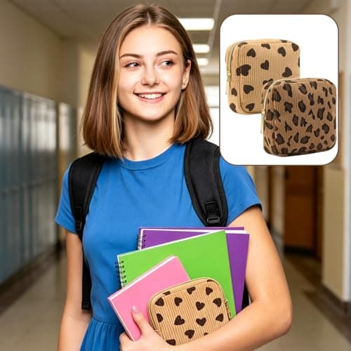2PCS Sanitary Pad Storage Bag, Leopard Print and Hearts Design Small Storage Bag, Cute Sanitary Bags Sanitary Towel Holder for Teenage Girls School Travel Organization and Women — view 6