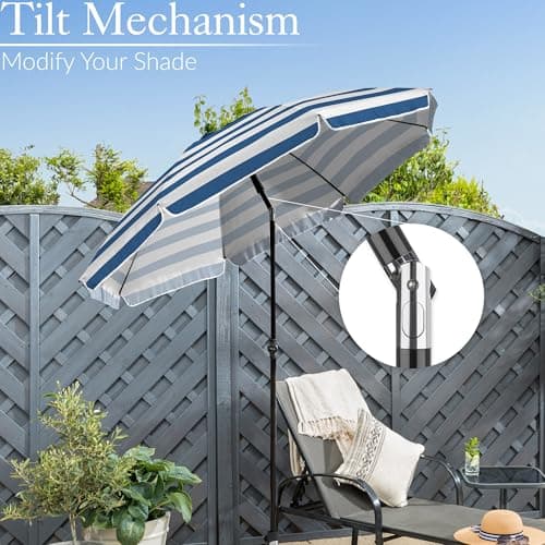 CHRISTOW Portable Beach Parasol with Bag, 2m, Blue & White Stripes — view 5