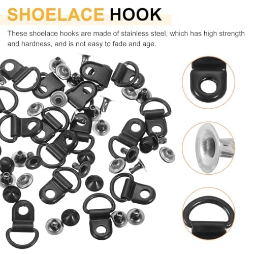 sourcing map 20 Sets Shoelace Hook,Boot Lace Hooks with Rivets Bright Black — view 3